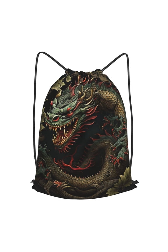 Dragon Chinese Style Chinoiserie Art Cool Drawstring Backpack Gym String Bag Sports Sackpack Cinch Sack, Small