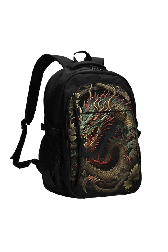 Dragon Chinese Style Chinoiserie Art Cool Laptop Backpack with USB Charging Headphone Port Casual Daypack Bag College Business Travel