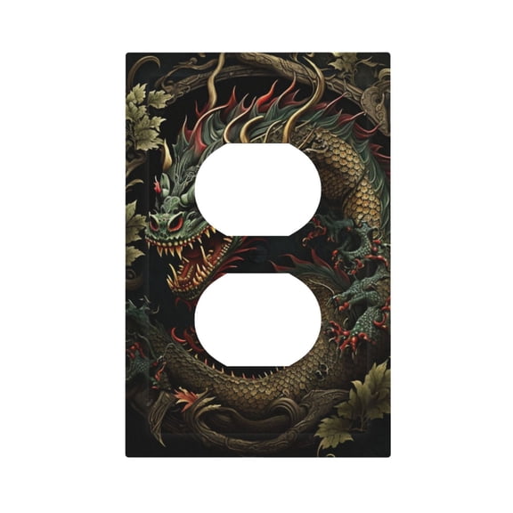 Dragon Chinese Style Chinoiserie Art Cool Light Switch Cover Decorator Duplex Wall Plate 1-Gang Receptacle Outlet Decor