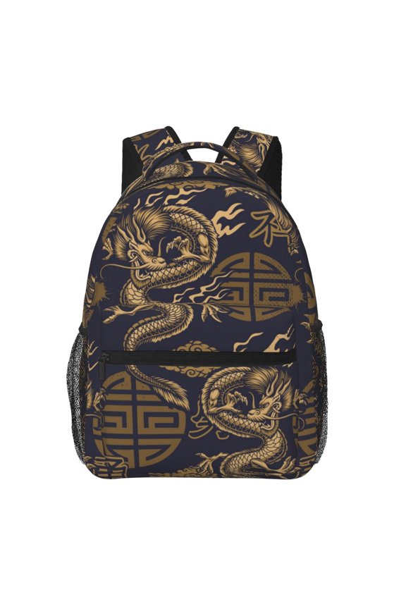 Dragon Chinese Style Chinoiserie Backpack Casual College Bag Zipper Laptop Daypack Hiking Rucksack Travel