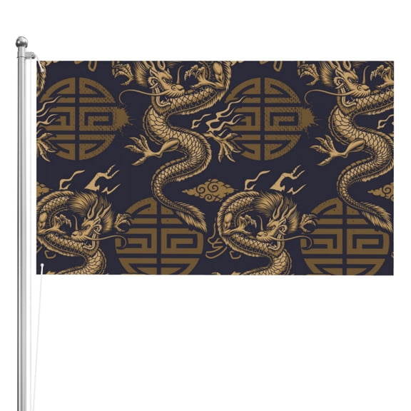 Dragon Chinese Style Chinoiserie Double Sided Flag 3x5FT Reversible Garden Flag Outdoor Decor for House, Porch, Lawn, Yard, Indoor Wall, Party Decoration
