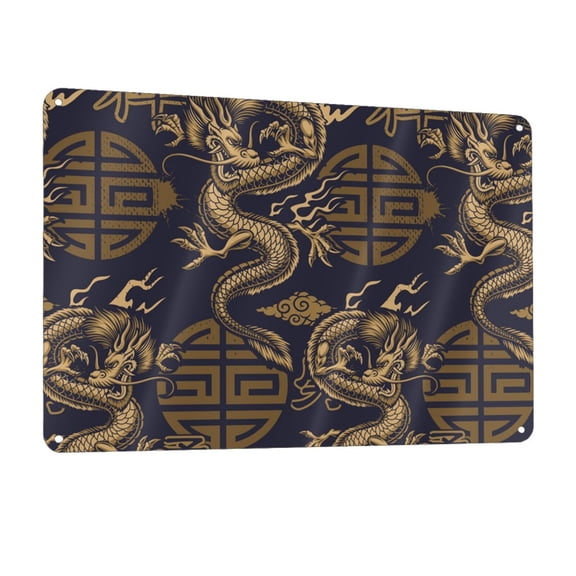 Dragon Chinese Style Chinoiserie Metal Tin Sign Wall Decor for Home Bars Restaurants Cafes Store Pubs Sign Gift 12 X 8 Inch
