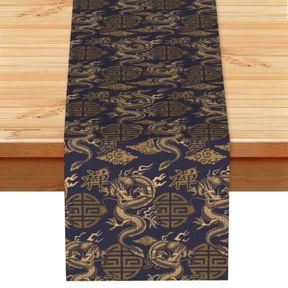 Dragon Chinese Style Chinoiserie Table Runner 13x72 Inch for Dining Table Kitchen Wedding Party Decor Fireplace Mantle