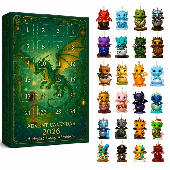 Dragon Christmas Advent Calendar 2026, 24-Day Countdown Calendar with 24 Ornaments, Daily Christmas Surprise Decoration Set, Multiple Themed Styles