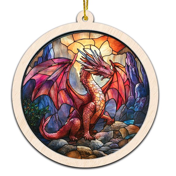 Dragon Christmas Ornament, Hanging Decor for Christmas Tree or Rearview Mirror, Gift for Men & Women, Family & Colleagues, Stained Glass Suncatcher Ornament, Dragon Ornament 2025