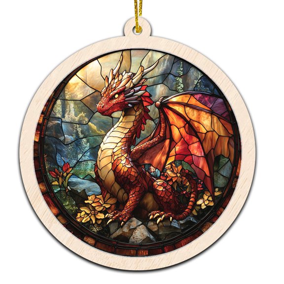 Dragon Christmas Ornament, Hanging Decor for Christmas Tree or Rearview Mirror, Gift for Men & Women, Family & Colleagues, Stained Glass Suncatcher Ornament, Dragon Ornament 2025