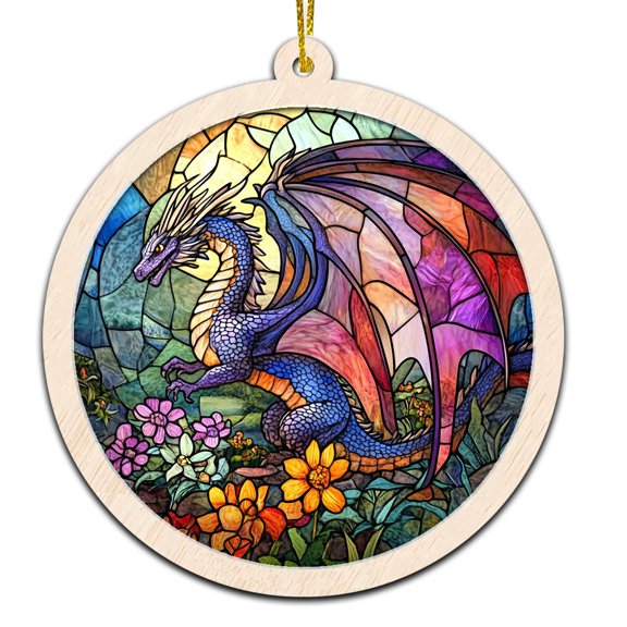 Dragon Christmas Ornament, Hanging Decor for Christmas Tree or Rearview Mirror, Gift for Men & Women, Family & Colleagues, Stained Glass Suncatcher Ornament, Dragon Ornament 2025