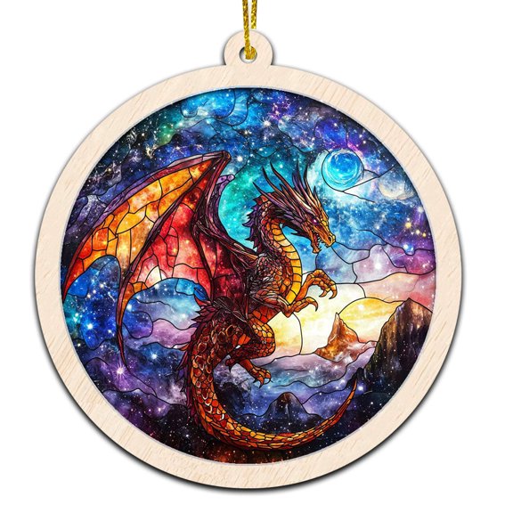 Dragon Christmas Ornament, Hanging Decor for Christmas Tree or Rearview Mirror, Gift for Men & Women, Family & Colleagues, Stained Glass Suncatcher Ornament, Dragon Ornament 2025