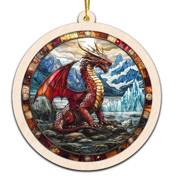 Dragon Christmas Ornament, Hanging Decor for Christmas Tree or Rearview Mirror, Gift for Men & Women, Family & Colleagues, Stained Glass Suncatcher Ornament, Dragon Ornament 2025