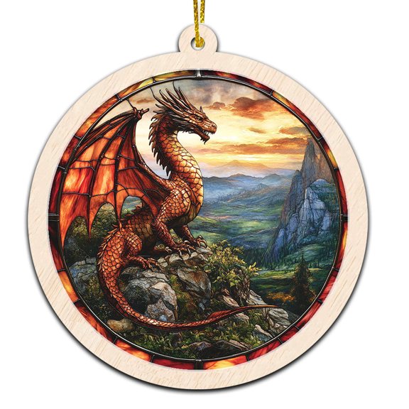 Dragon Christmas Ornament, Hanging Decor for Christmas Tree or Rearview Mirror, Gift for Men & Women, Family & Colleagues, Stained Glass Suncatcher Ornament, Dragon Ornament 2025