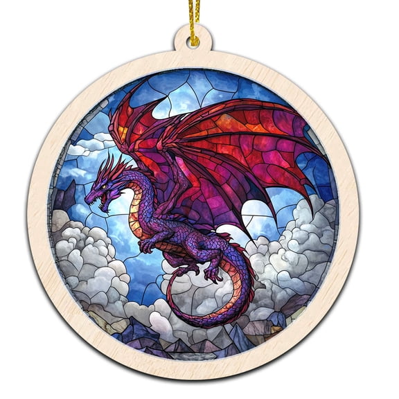 Dragon Christmas Ornament, Hanging Decor for Christmas Tree or Rearview Mirror, Gift for Men & Women, Family & Colleagues, Stained Glass Suncatcher Ornament, Dragon Ornament 2025