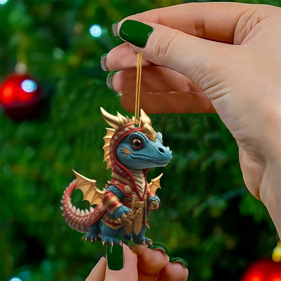 Dragon Christmas Ornaments 3.14 Inch Acrylic Christmas Tree Hanging Decorations Set Cute Cartoon Dragon Figurines for Home Car Holiday Vacation Themed Decor Party Supplies, 2D