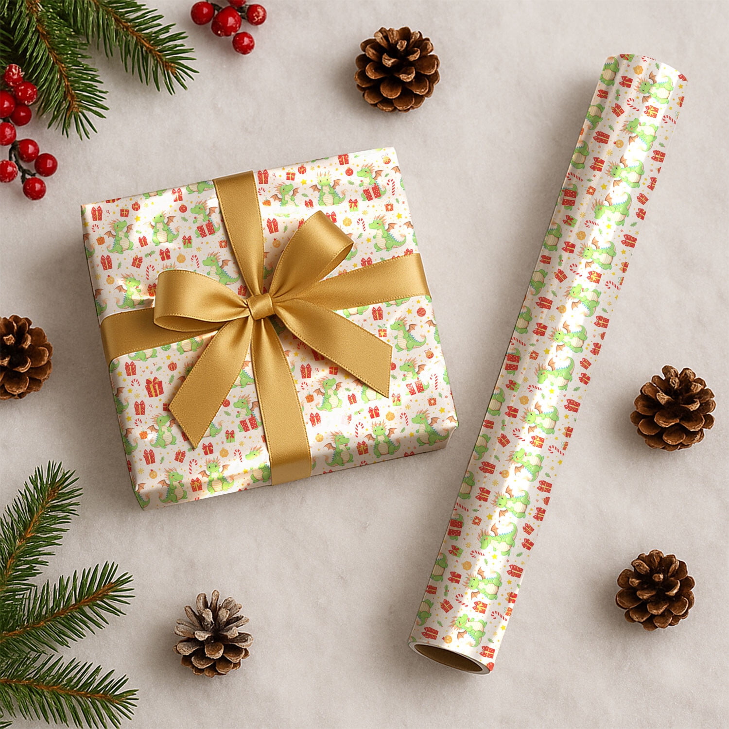 Gifts Rool Dragon Christmas Wrapping Paper Rolls, Dragon Holiday Gift Wrapping ...