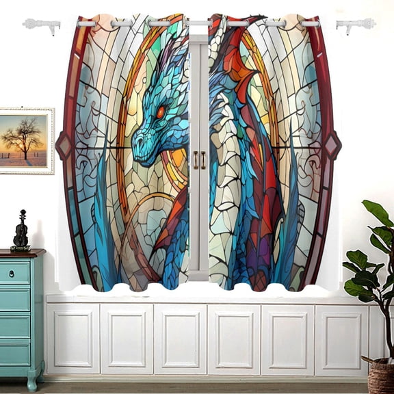 Dragon Church Window 5455 Inch Black Out Curtains 2 Packs Aesthetic for Bedroom Living Room Sliding Glass Doors Kitchen Windows