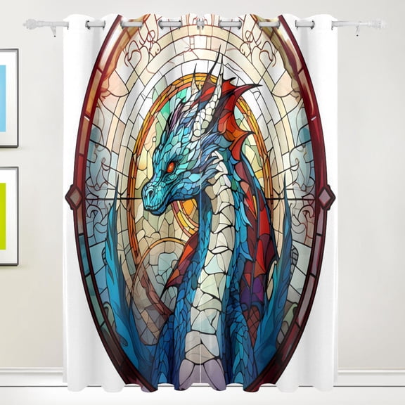 Dragon Church Window Black Out Curtains 72 Inch Length Curtains for Sliding Glass Doors Bedroom Living Room 2 Pack