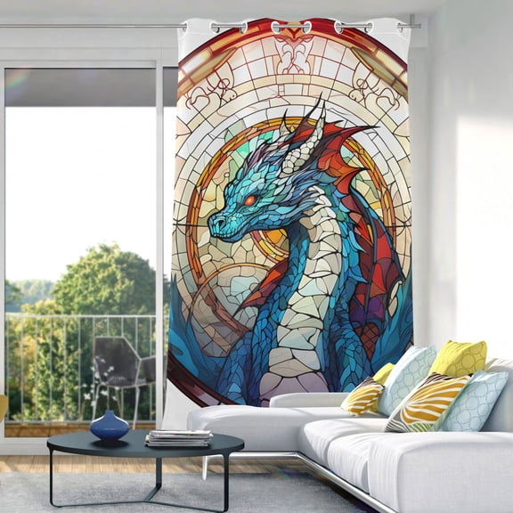 Dragon Church Window Blackout Curtain Panels Drapes Privacy Assured with Light Filtering Curtains for Living room Bedroom Bathroom Window