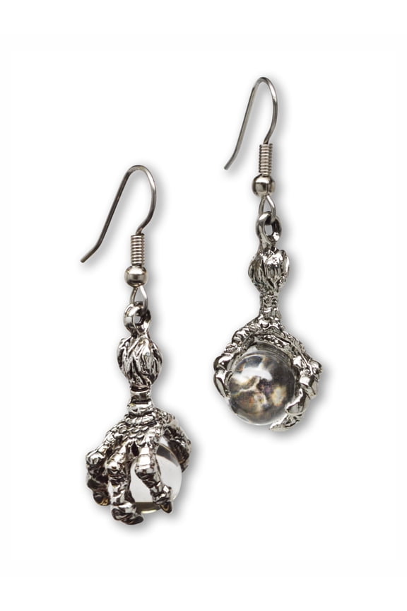 Dragon Claw Dangle Earrings with Clear Crystal Ball by Real Metal #932