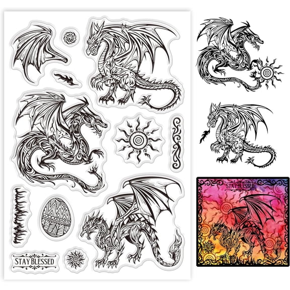 Dragon Clear Stamps Dragon Silicone Clear Stamp Seals Magic Fantasy Dragon Transparent Stamps 6.3x4.3 inch