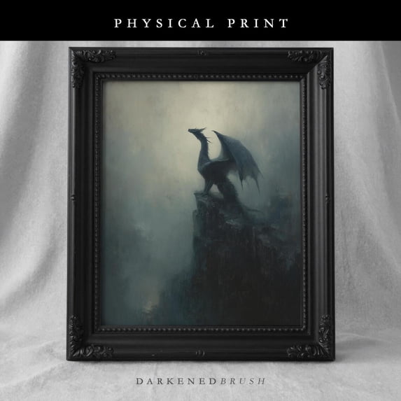 Dragon Cliff Wall Art, Gothic Fantasy Creature Dark Academia, Moody ...