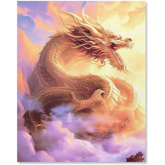 Dragon in Clouds Canvas Decor Painting Super Realistic Oil Painting Golden Age Illustration Art Panel Wall Picture Poster Wall Decor Painting for Wall Decor Painting 12x16 inch Unframed
