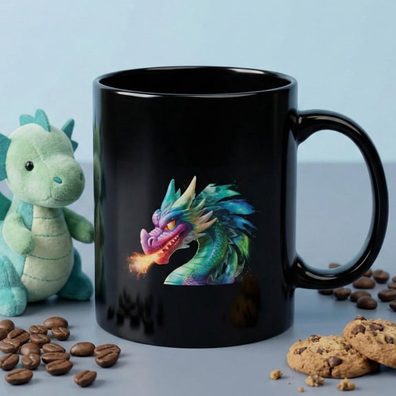 Dragon Coffee Mug, Fantasy Lover Gift, Mythical Creature Cup, Watercolor Dragon Art, Dungeons and Dragons Gamer Gift, Gothic Aesthetic