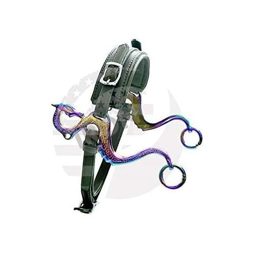 Dragon Hackamore Bitless Horse Bit - Adjustable Leather Black English Western Riding Bit