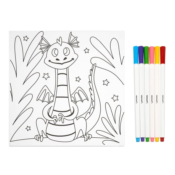 Dragon Coloring Board Kit by Creatology - 8"x8" Pre-Printed Art Board with Markers for Kids Crafts & Activities - 12 Pack