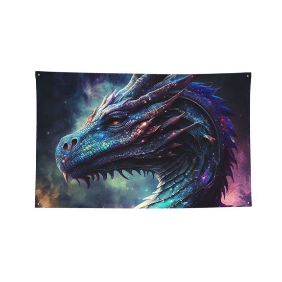Dragon Cool Art Galaxy Four Hole Decorated Banner Flag for Garden Yard Home Decoration Indoor Outdoor 3x5 Ft