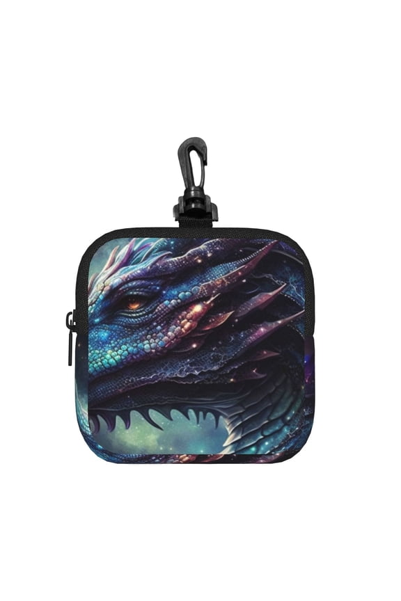 Dragon Cool Art Galaxy Square Gear Pouch with Lobster Clasp Waterproof Tech Accessory Organizer, Key & Coin Case