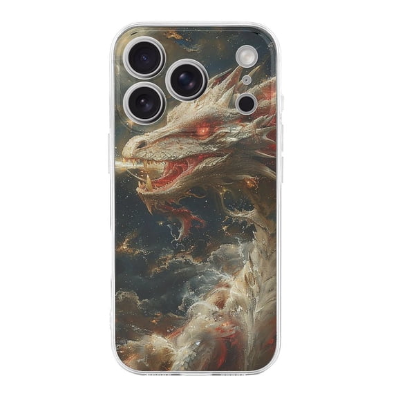 Dragon Cool Fire Red White Art Phone Case Compatible with iPhone 17 Pro TPU Transparent Shockproof Cover