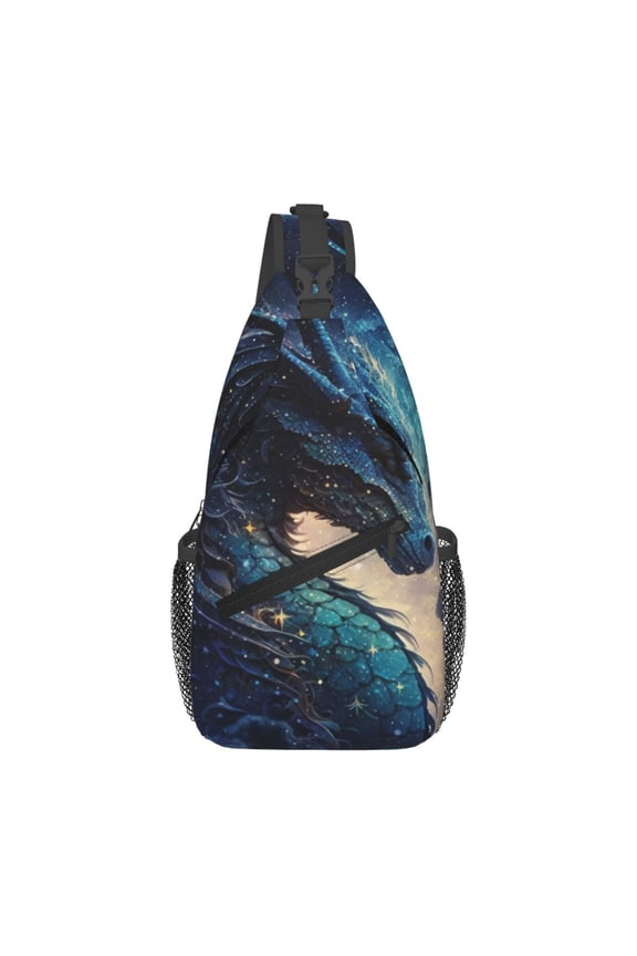 Dragon Cool Starry Sky Moon Sling Backpack Shoulder Chest Crossbody Bag Causal Travel Hiking Daypack