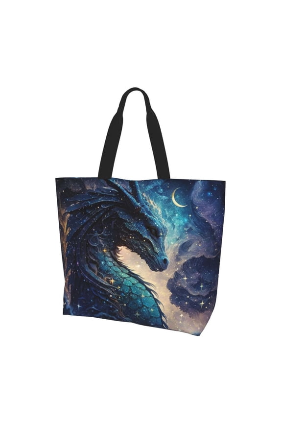 Dragon Cool Starry Sky Moon Women Reusable Bag Large Shoulder Handbag Top Handle Purse Tote