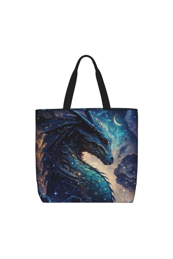 Dragon Cool Starry Sky Moon Zippered Tote Bag Large Capacity Shoulder Handbag for Shopping, Work, Travel