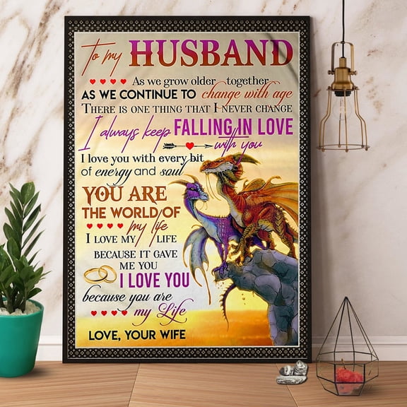 Dragon Couple To My Husband I Love You Because You Are My Life Paper Poster No Frame Wall Art 16 x 24 Inch Poster