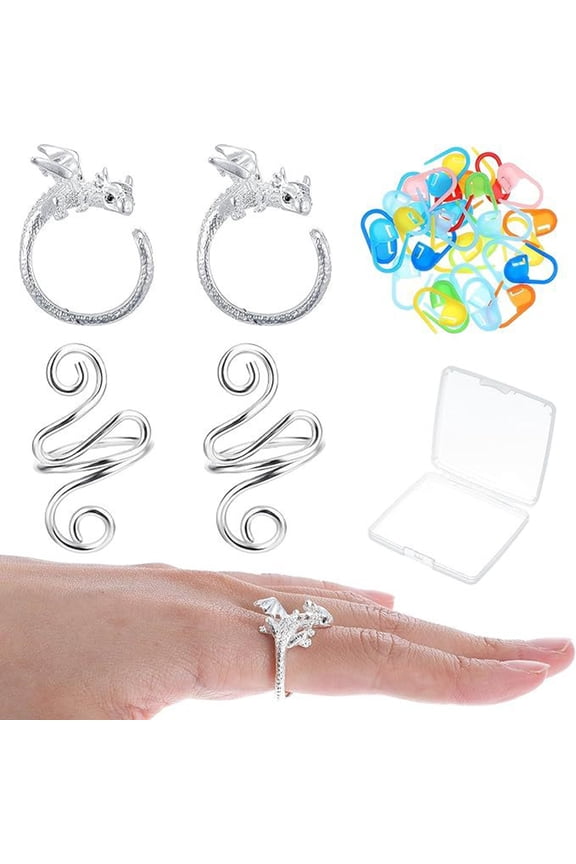Dragon Crochet Tension Rings Adjustable Crocheting Rings with Metal Spiral Stitch Markers Dragon Yarn Holder Ring with Storage Box for Knitting Crocheting