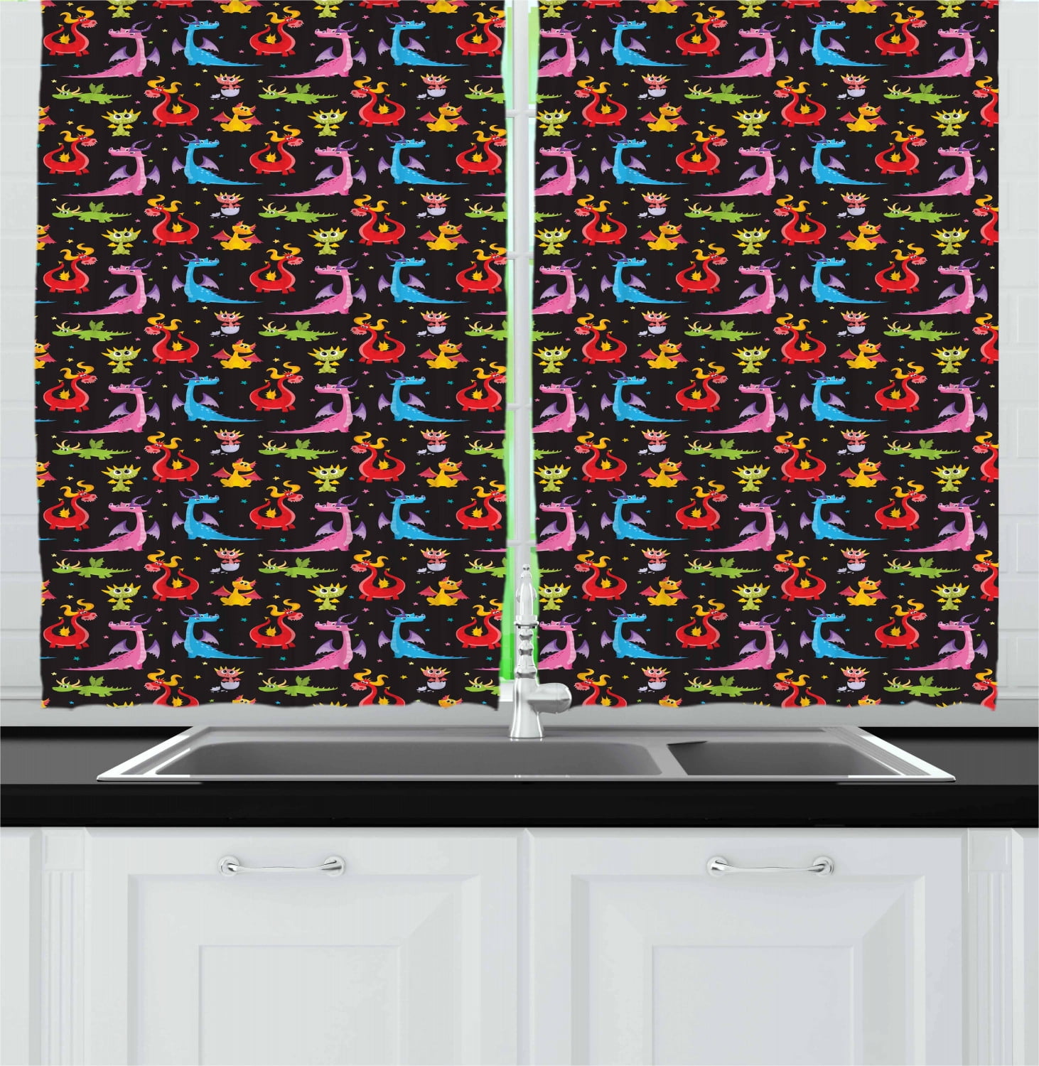 Dragon Curtains 2 Panels Set, Different Kinds of Colorful Comic Dragons ...