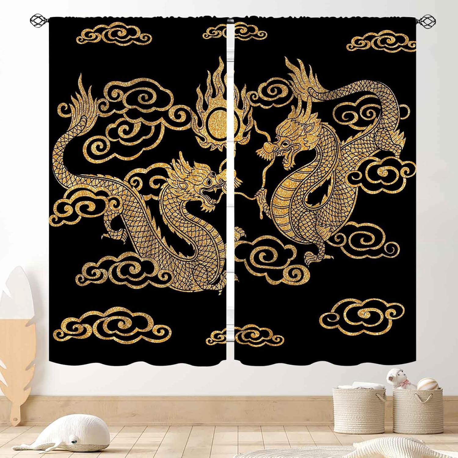 Dragon Curtains, Chinese Asian Style Traditional Oriental Mythology ...