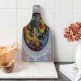 thumbnail image 1 of Dragon Cutting Board, Chinese Horns Mane and Claws Flower Ornament Mythical Creature Monster, Decorative Tempered Glass Cutting and Serving Board, Wine Bottle Shape, Yellow Blue, by Ambesonne, 1 of 5