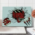 thumbnail image 1 of Dragon Cutting Board, Retro Pop Art Comic Strips Wild Creature Danger Caricature Image, Decorative Tempered Glass Cutting and Serving Board, Large Size, Ruby Pale Grey Cream, by Ambesonne, 1 of 5