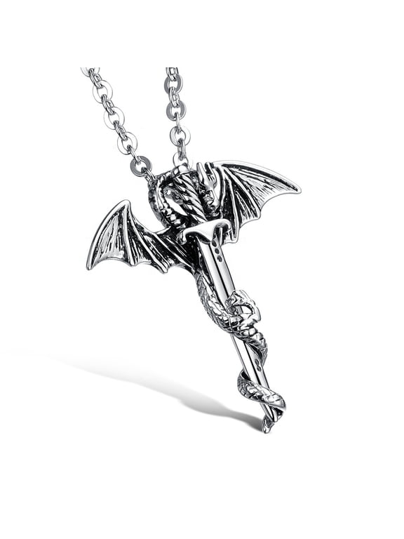Dragon Dagger Necklace for Men or Women Stainless Steel Biker Goth Ginger Lyne Collection