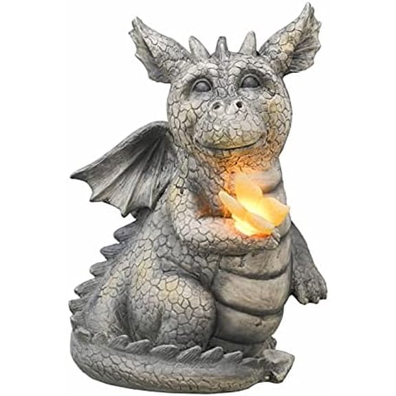 Dragon Decor Garden Statues & Sculpture with Solar Outdoor Lights, Dragon Dinosaur Resin Christmas Decor Figurines, Outdoor Decor Garden Lawn Yard Thanksgiving Gifts for Mom,9.1"