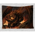 thumbnail image 1 of Dragon Decor Tapestry, Demonic Angry Molten with Horns Doom Burning Flames Imaginary Inferno Beast, Wall Hanging for Bedroom Living Room Dorm Decor, 80W X 60L Inches, Yellow Brown, by Ambesonne, 1 of 2