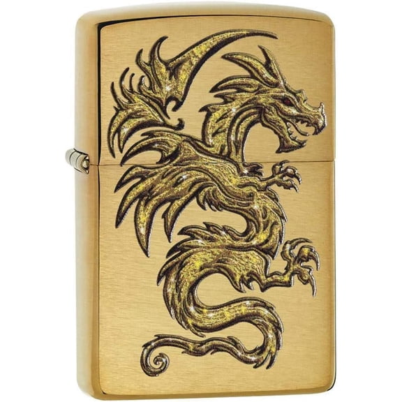 Dragon Design Brushed Brass Pocket Lighter