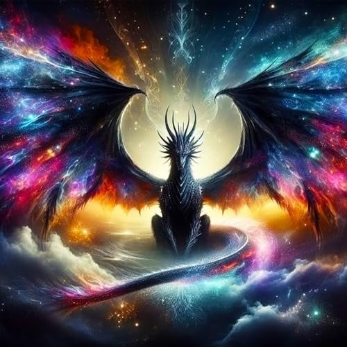 Dragon Diamond Art Kits for Adults, Starry Sky Dragon Diamond Painting Kit, Full Drill Round Diamond Art Kits, DIY Gem Art and Crafts for Home Wall Decor Gift 14x14inch