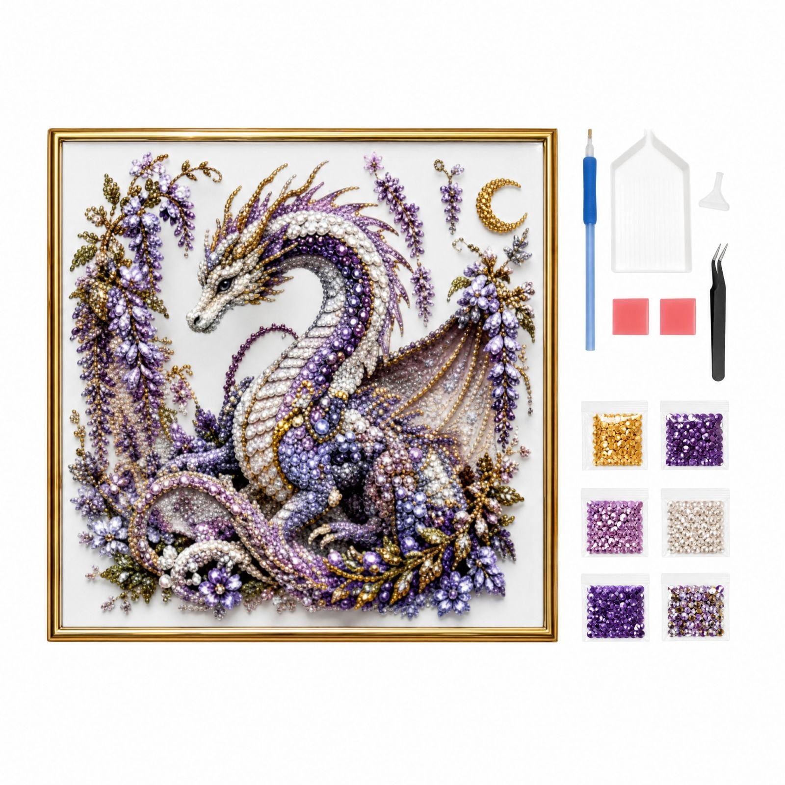 Dragon Diamond Painting Kit with special shape gem pearl rhinestones ...