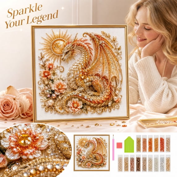 Dragon Diamond Painting Kit with special shape gem pearl rhinestones ...