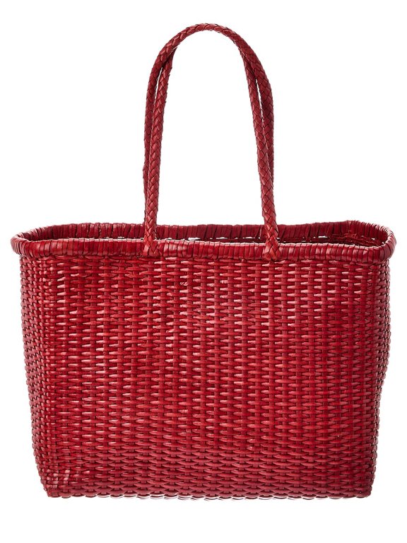 B Weave Big Leather Tote, Red