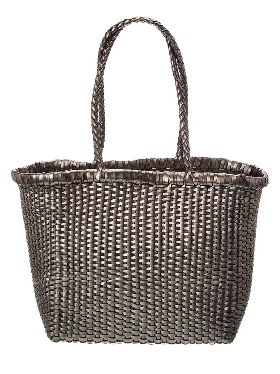 B Weave Small Leather Tote, Silver