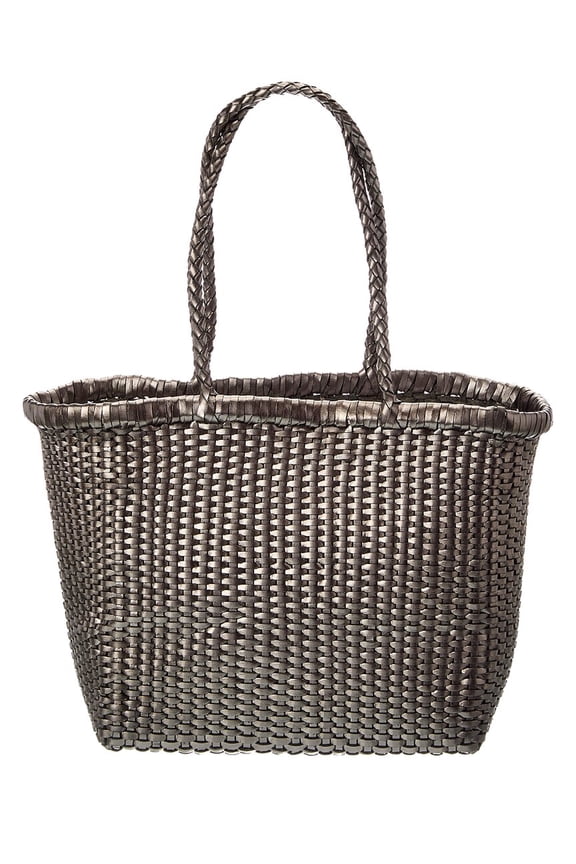 B Weave Small Leather Tote, Silver