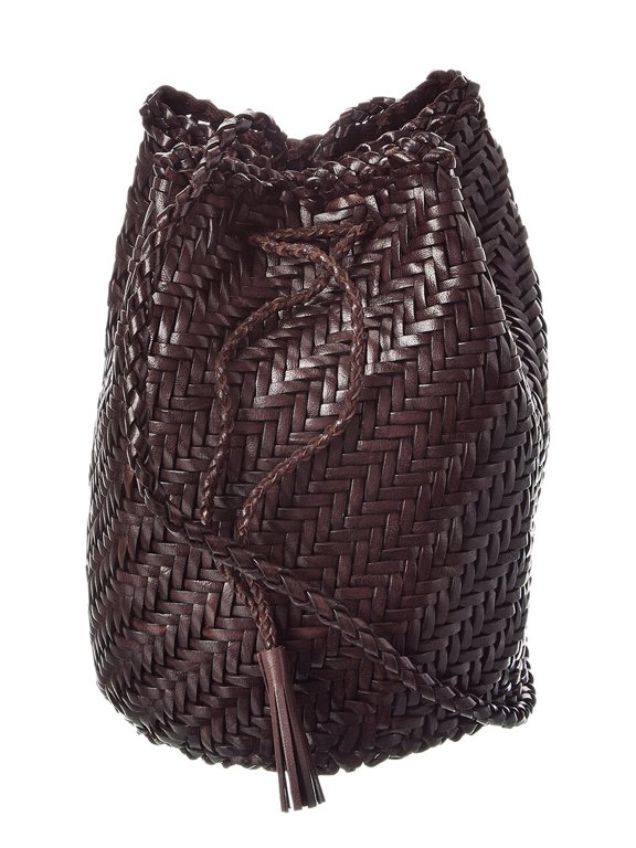 Pompom Double Jump Leather Bucket Bag, Brown